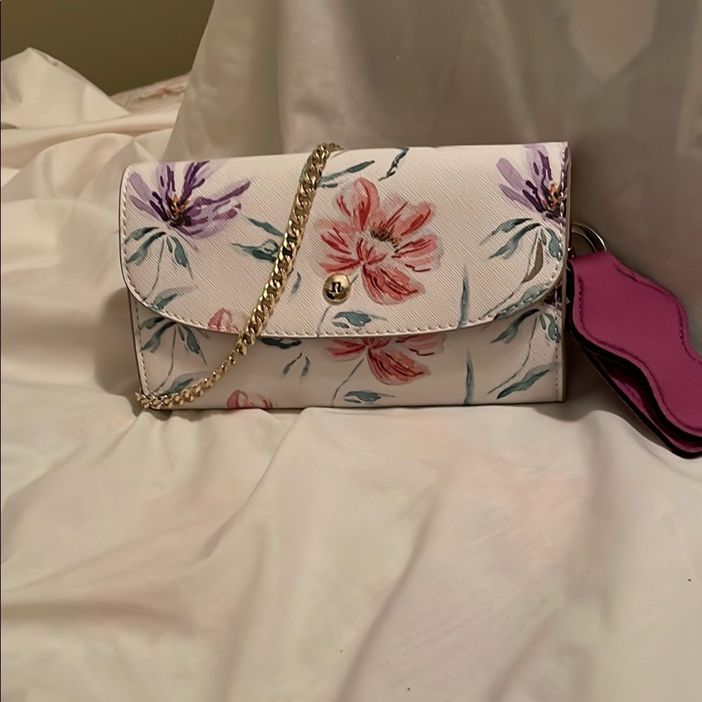 Nanette Lepore Purple and White Floral Wristlet Clutch